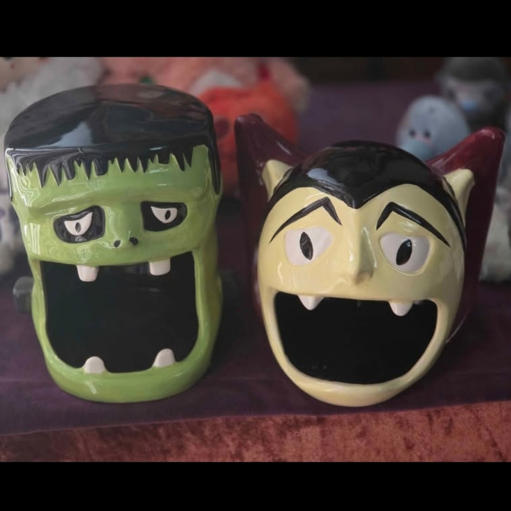 Monster Ceramic Candy Dish Set - Green and Yellow